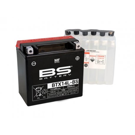 Batería BS BTX14L-BS sin mantenimiento con pack de electrolito