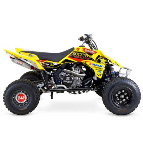 Linea completa escape Yoshimura Signature RS-5, acero inox, Silencioso de aluminio, Suzuki LT-R450