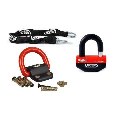 Kit antirrobo VECTOR Candado MiniMax+ Ø16mm + Cadena Ø13mm / 1,3m + Anclaje Ø22mm