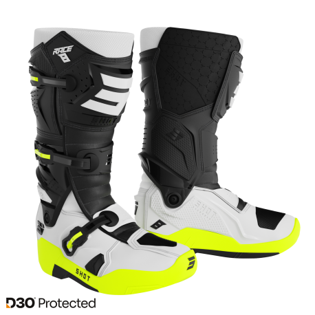 botas shot race 8 black white neon yelow