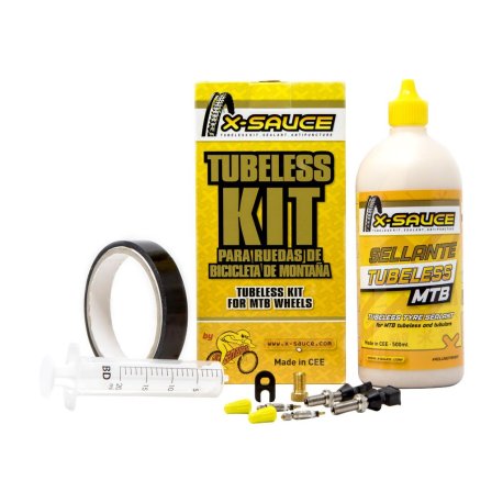 x-sauce kit tubeless mtb válvula fina cinta negra 30mm